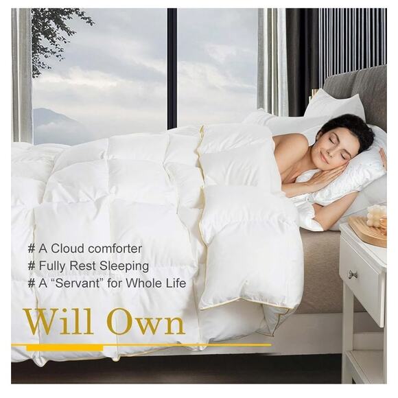 Queen Feather and Down Fiber Comforter, Ultra Fluffy Duvet Insert Queen Size - Picture 3 of 5